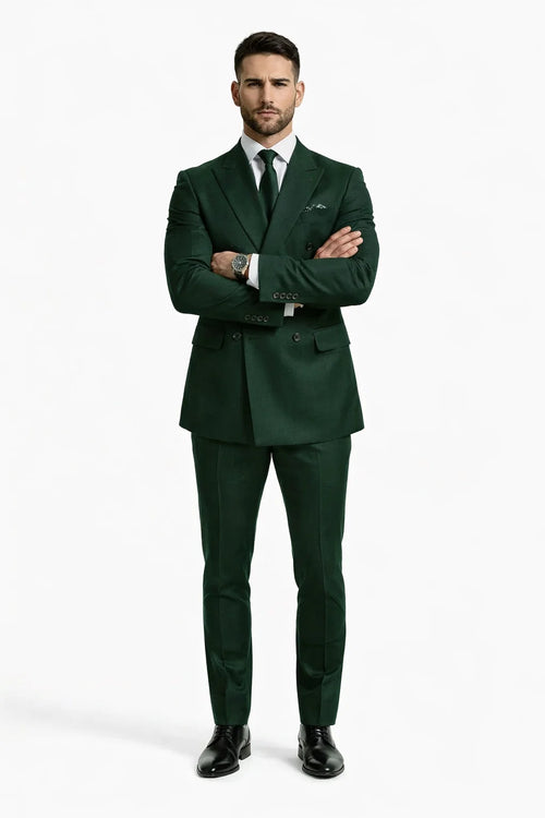 Slim Fit Double Breasted Suit Gold Buttons - Olive Suit - Designer Wool Suits
