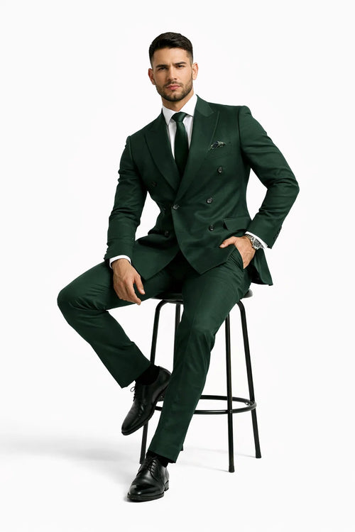 Slim Fit Double Breasted Suit Gold Buttons - Olive Suit - Designer Wool Suits