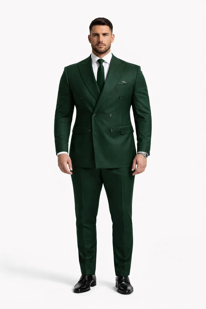 Slim Fit Double Breasted Suit Gold Buttons - Olive Suit - Designer Wool Suits