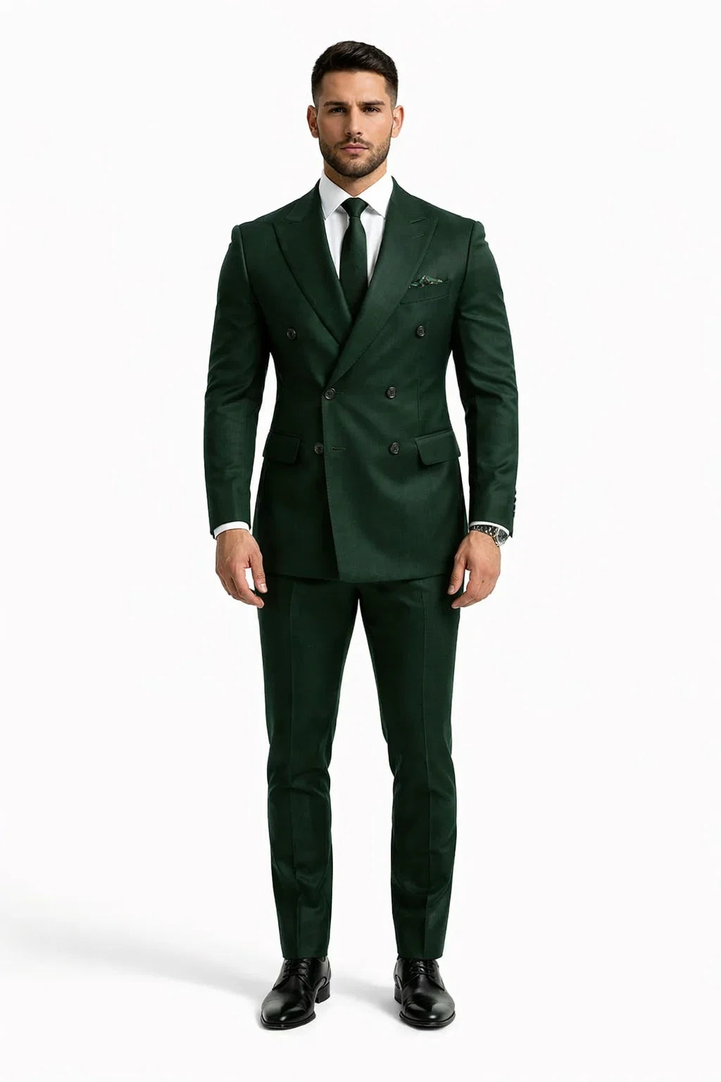 Slim Fit Double Breasted Suit Gold Buttons - Olive Suit - Designer Wool Suits