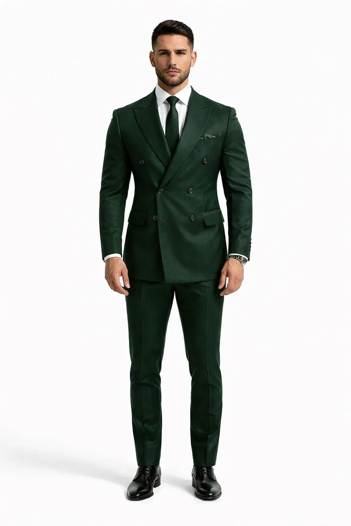 Slim Fit Double Breasted Suit Gold Buttons - Olive Suit - Designer Wool Suits