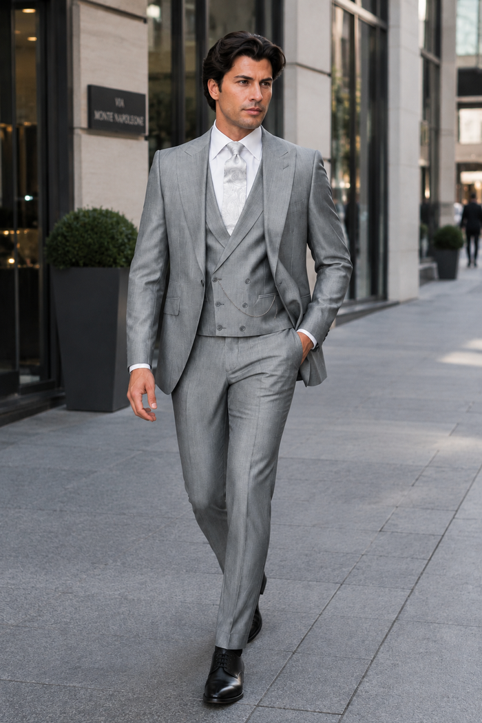 Slim Fit Suit - Vested Morning Light Grey Suit