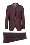 Tiglio Italian Suit - Real Wool Fabric Super 150's Porto Burgundy, Slim Fit Suit in Color Burgundy