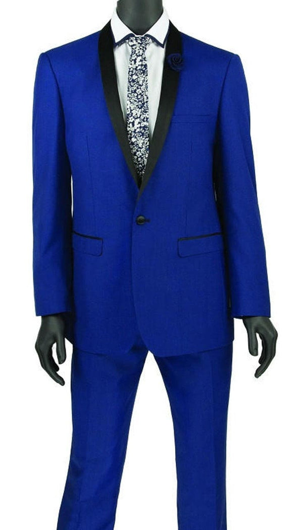 Mens Blue Wedding Suit Slim Fit Tuxedo Men Royal Blue Fitted 1 Button Tux Vinci