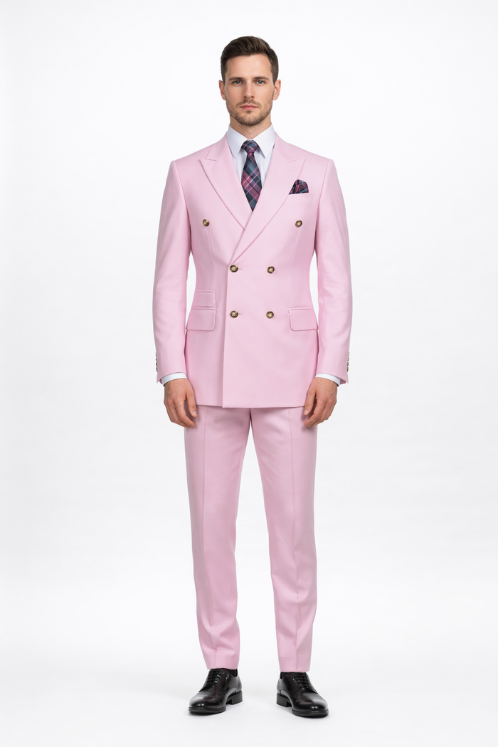 Slim Fitted Cut Mens Double Breasted Blazer - Light Pink Double Breasted Sport Coat