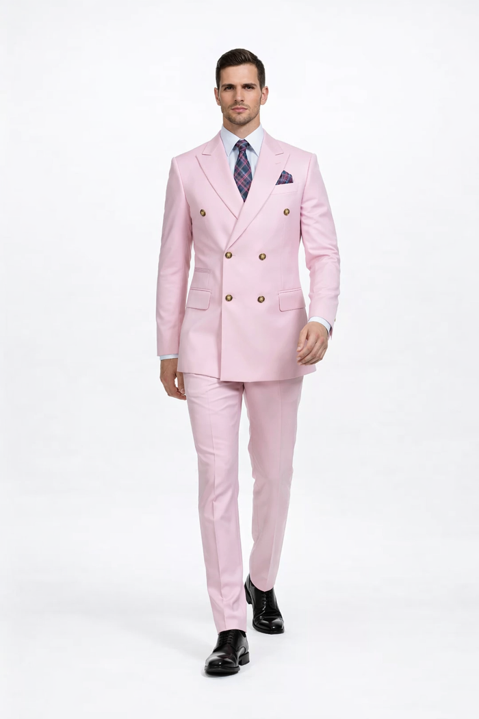 Slim Fitted Cut Mens Double Breasted Blazer - Light Pink Double Breasted Sport Coat