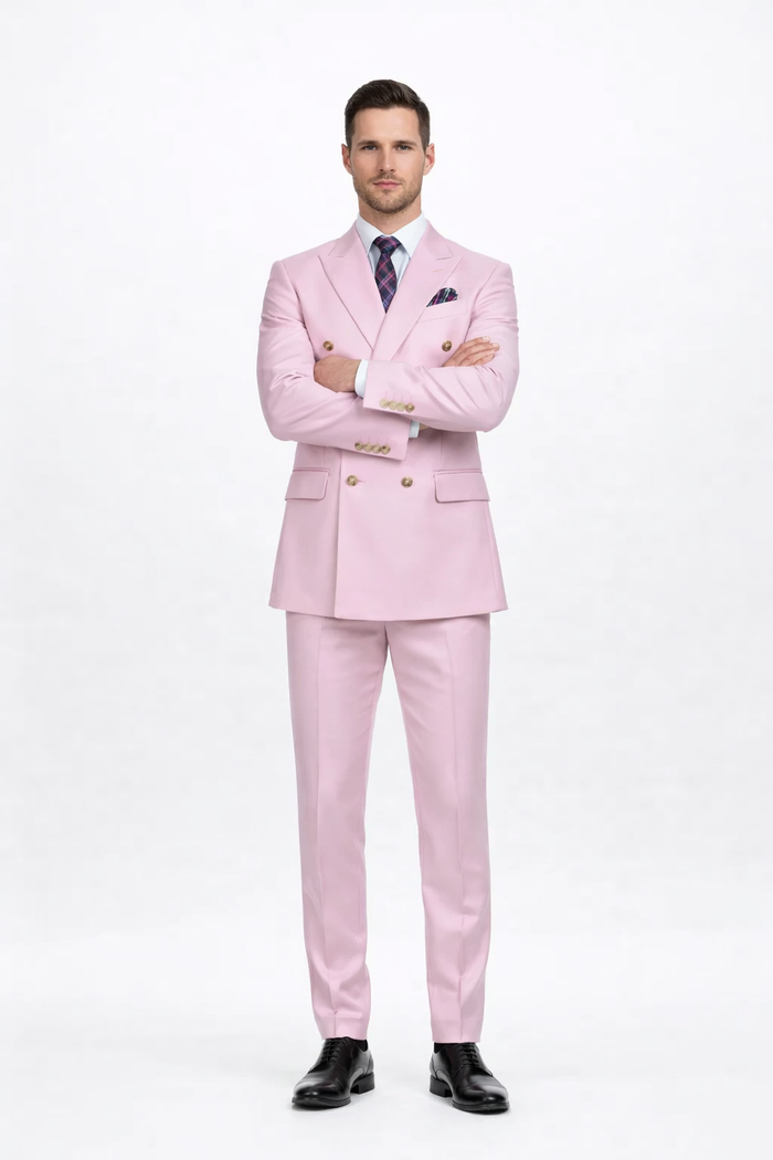 Slim Fitted Cut Mens Double Breasted Blazer - Light Pink Double Breasted Sport Coat