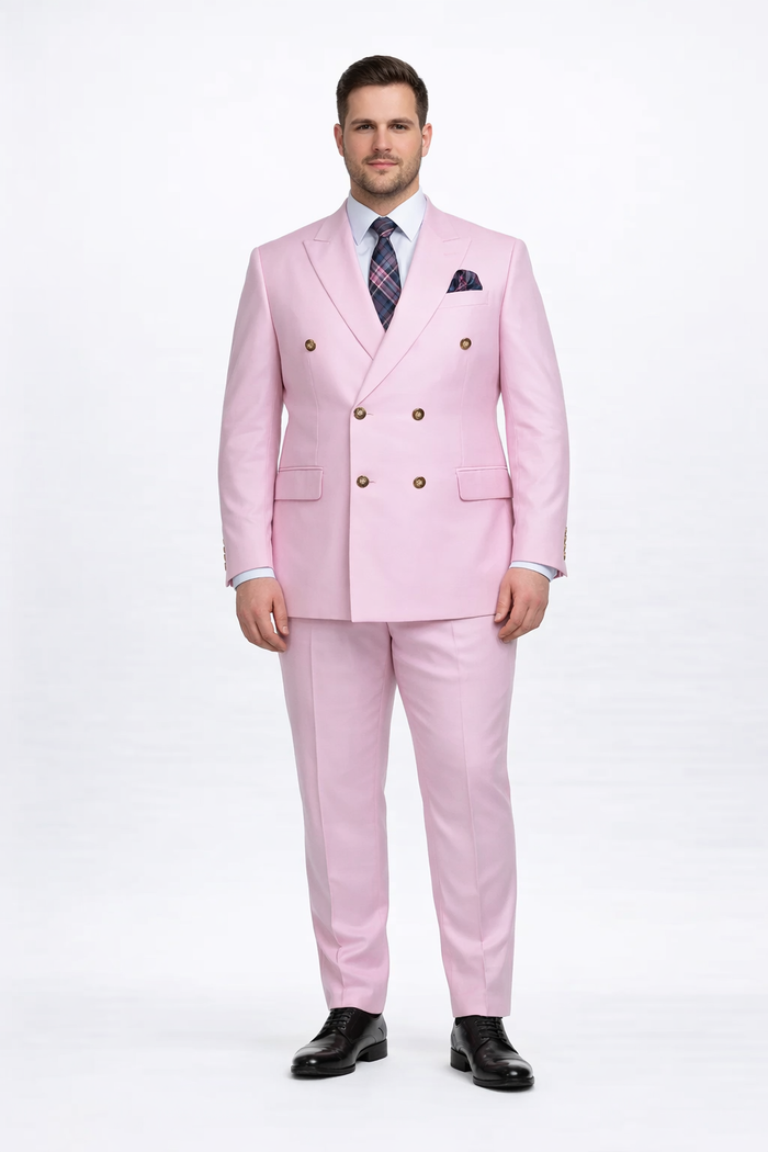 Slim Fitted Cut Mens Double Breasted Blazer - Light Pink Double Breasted Sport Coat