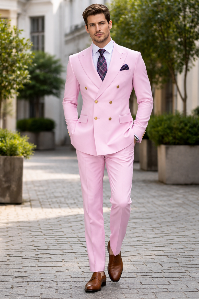 Slim Fitted Cut Mens Double Breasted Blazer - Light Pink Double Breasted Sport Coat