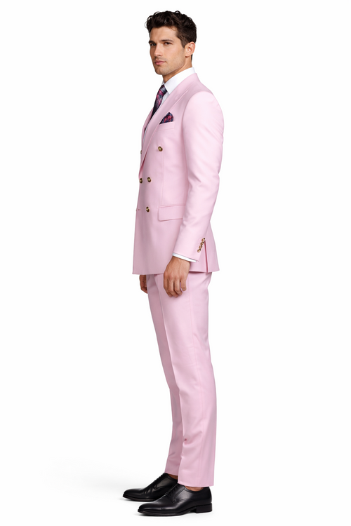 Slim Fitted Cut Mens Double Breasted Blazer - Light Pink Double Breasted Sport Coat