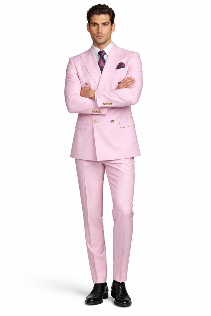 Slim Fitted Cut Mens Double Breasted Blazer - Light Pink Double Breasted Sport Coat