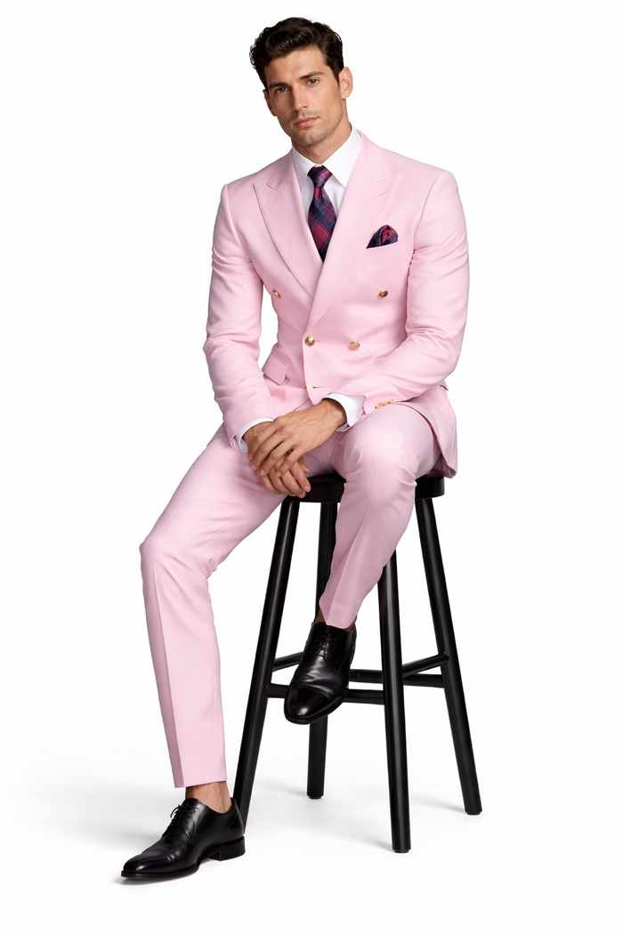 Slim Fitted Cut Mens Double Breasted Blazer - Light Pink Double Breasted Sport Coat