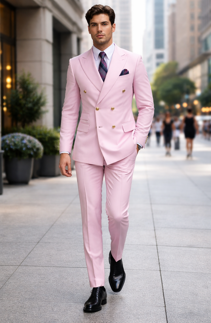 Slim Fitted Cut Mens Double Breasted Blazer - Light Pink Double Breasted Sport Coat