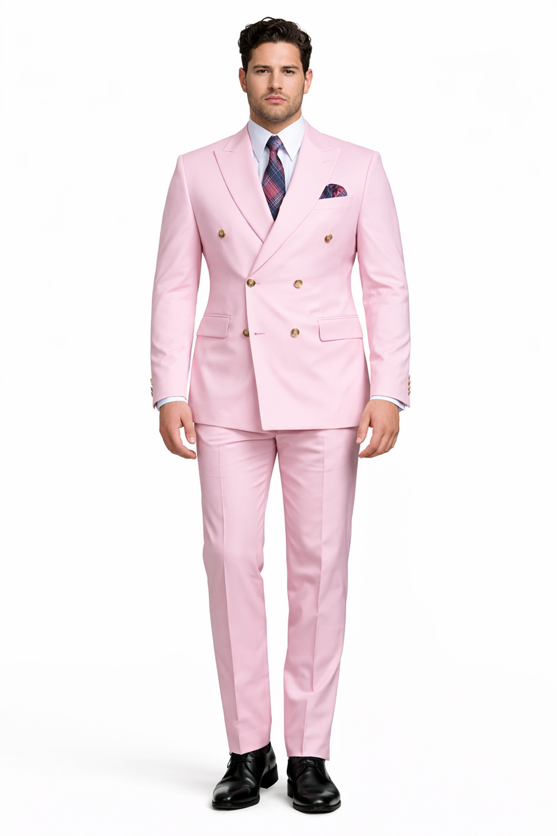 Slim Fitted Cut Mens Double Breasted Blazer - Light Pink Double Breasted Sport Coat
