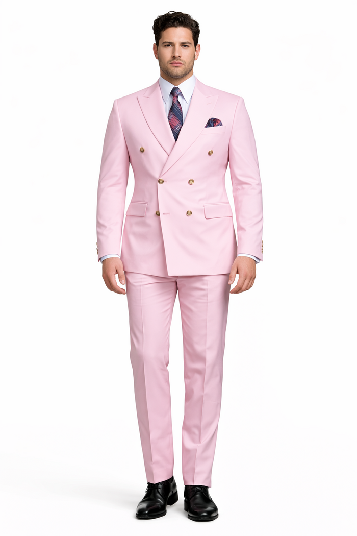 Slim Fitted Cut Mens Double Breasted Blazer - Light Pink Double Breasted Sport Coat