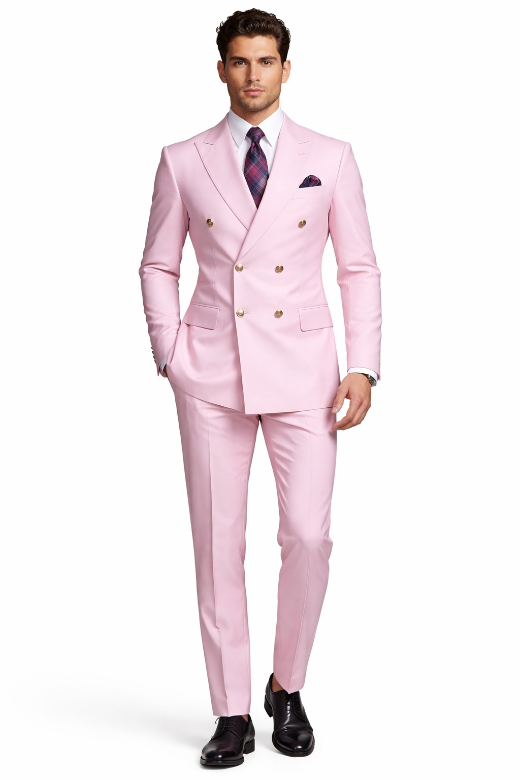 Slim Fitted Cut Mens Double Breasted Blazer - Light Pink Double Breasted Sport Coat