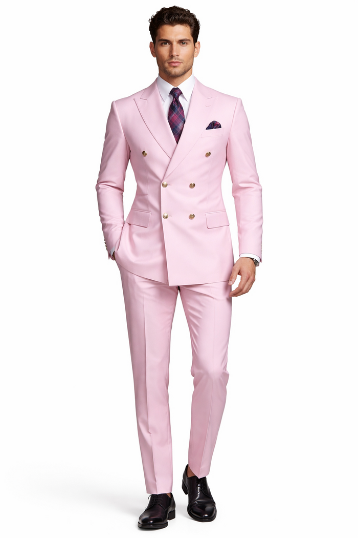 Slim Fitted Cut Mens Double Breasted Blazer - Light Pink Double Breasted Sport Coat