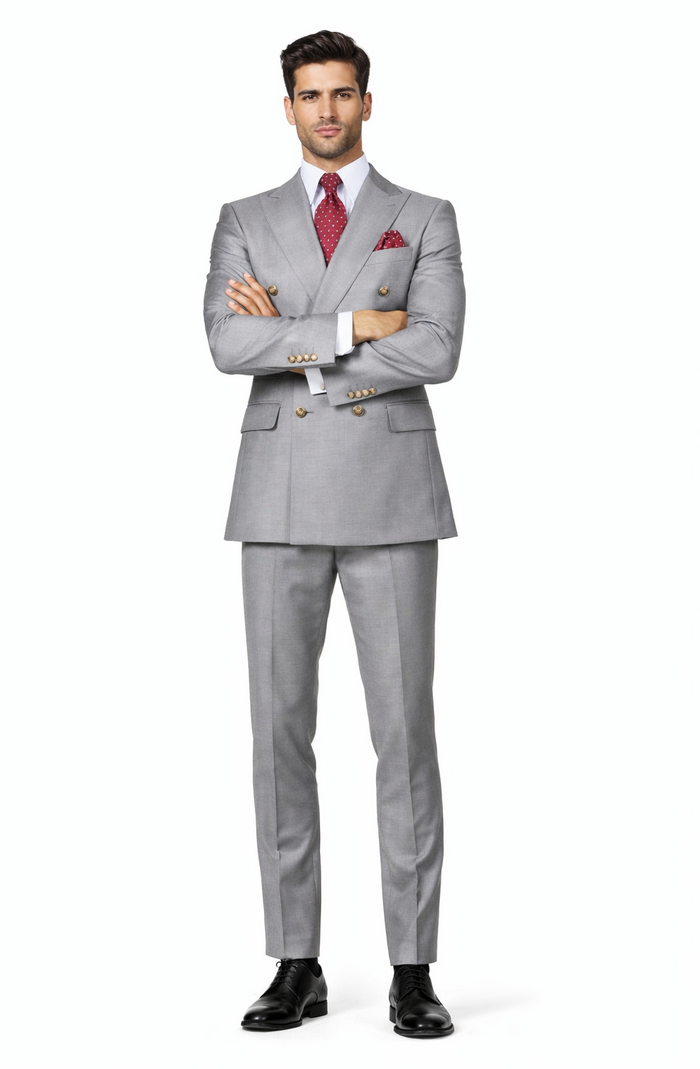 Slim Fitted Cut Mens Double Breasted Blazer - Silver Double Breasted Sport Coat