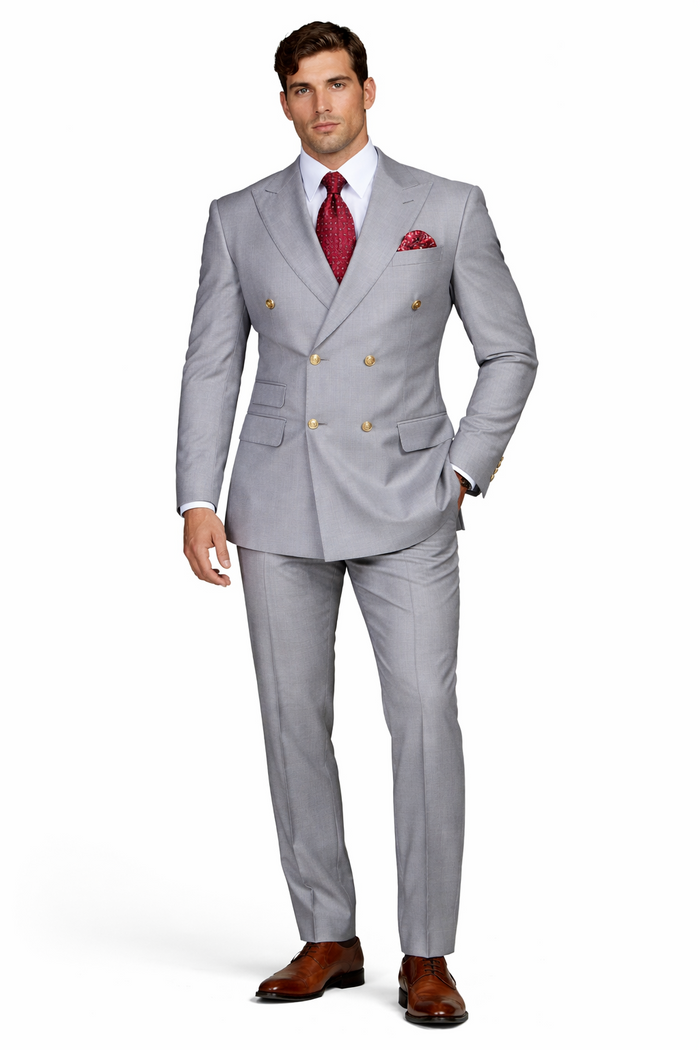 Slim Fitted Cut Mens Double Breasted Blazer - Silver Double Breasted Sport Coat