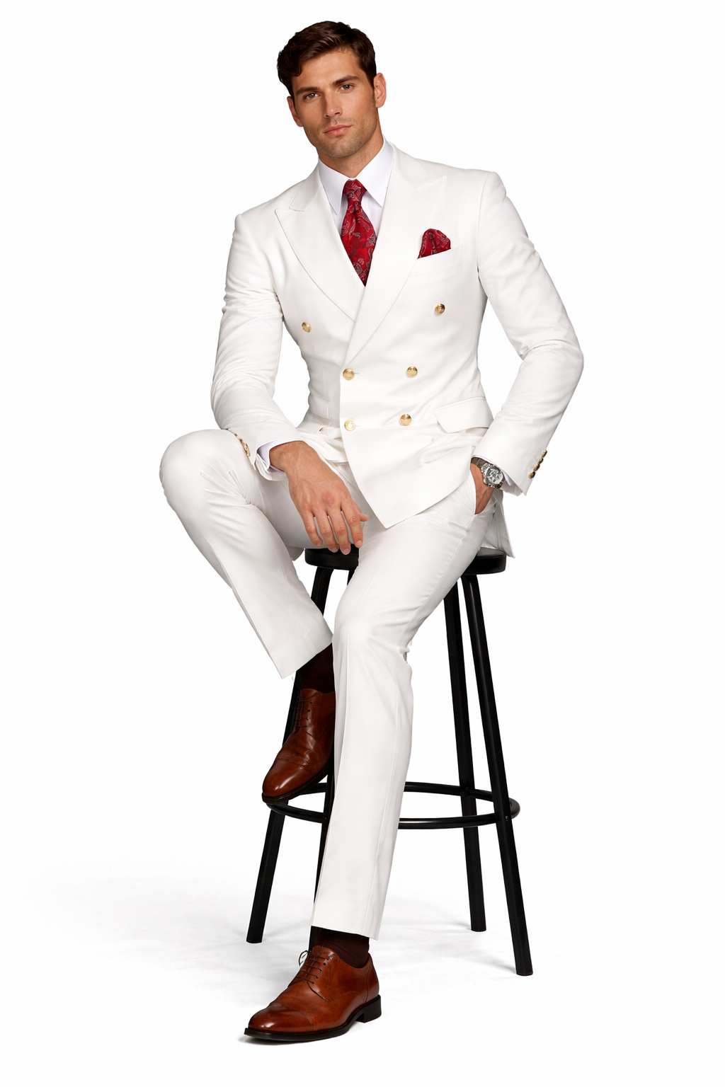 Slim Fitted Cut Mens Double Breasted Blazer - White Double Breasted Sport Coat