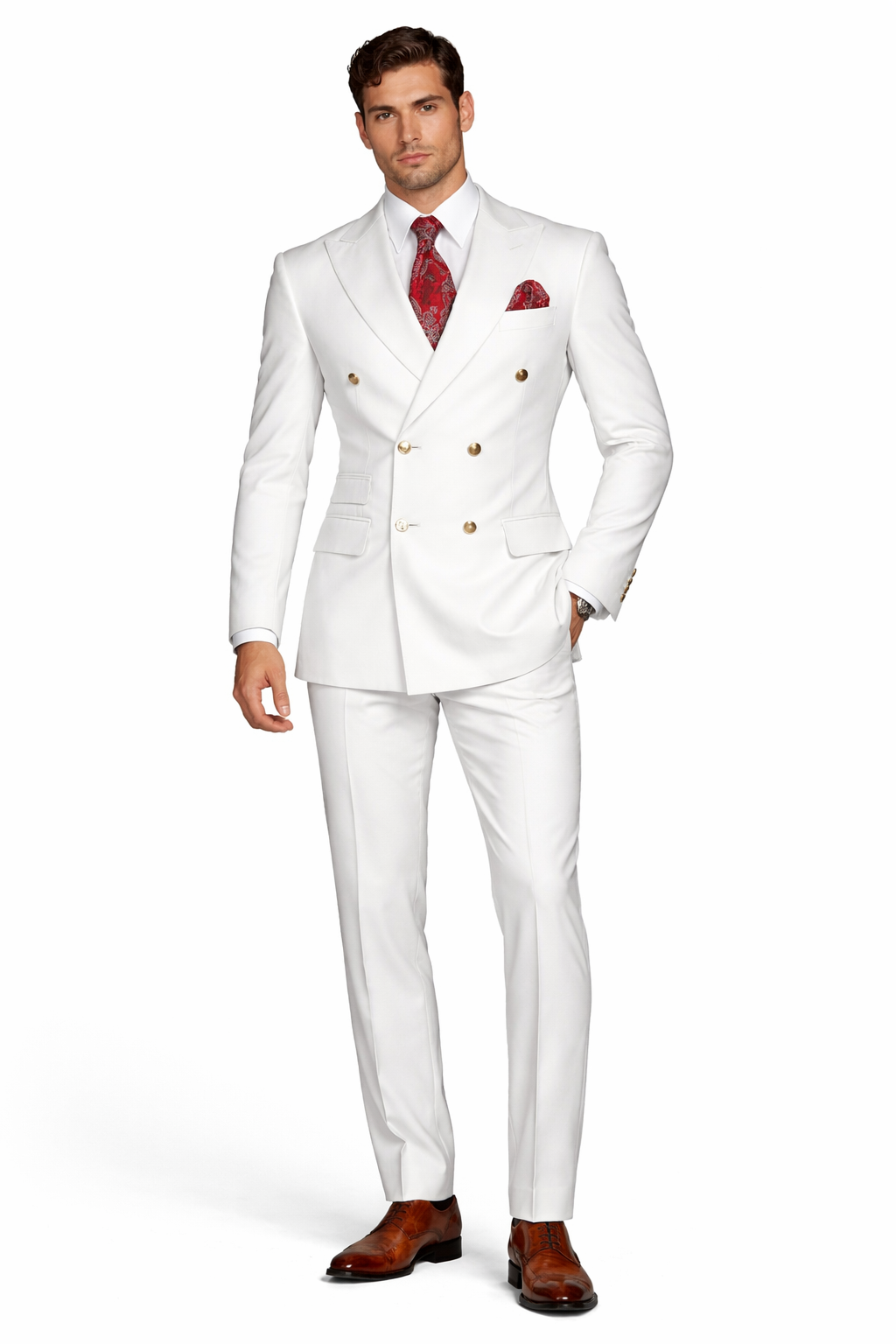 Slim Fitted Cut Mens Double Breasted Blazer - White Double Breasted Sport Coat