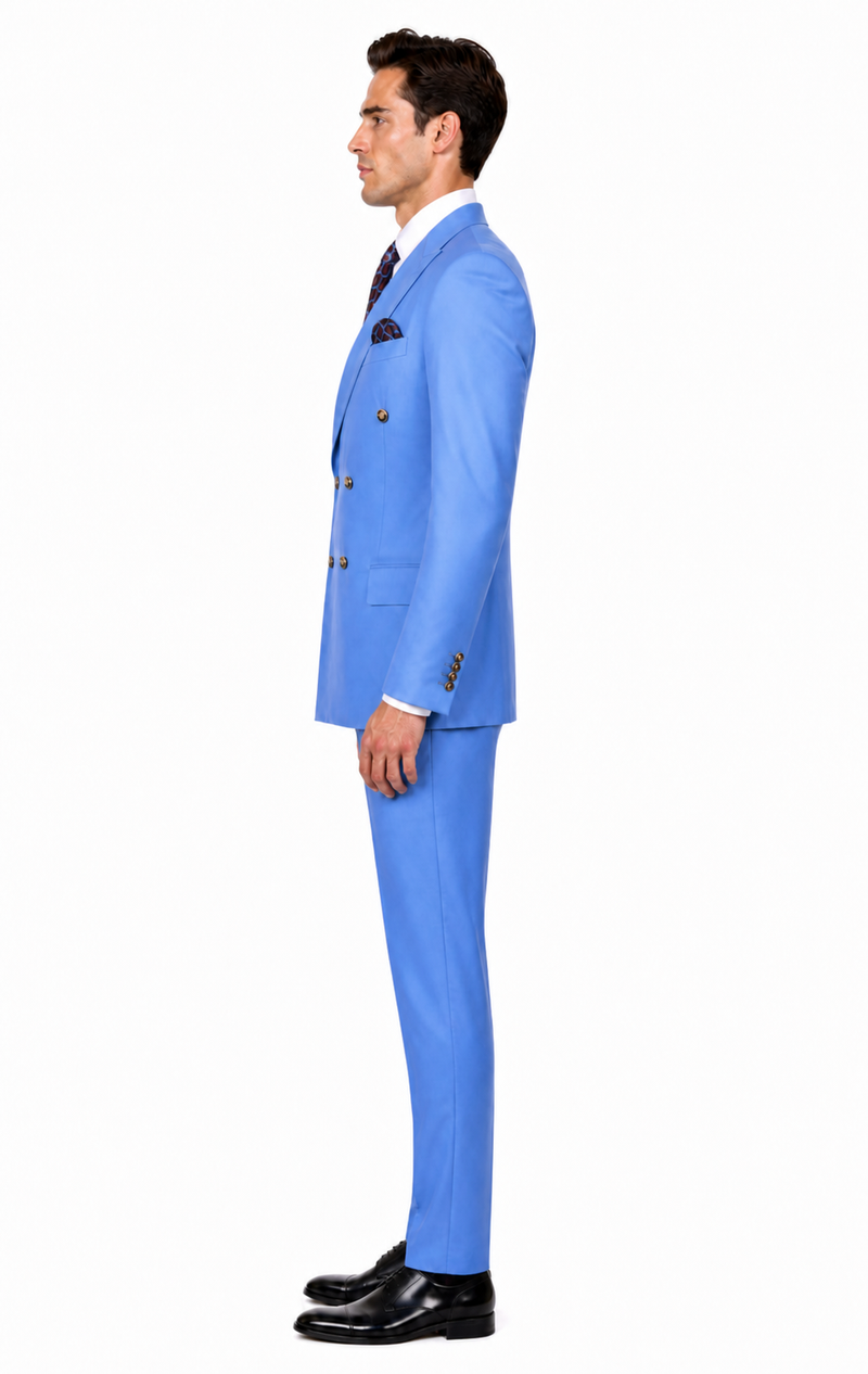 Slim Fitted Cut Mens Double Breasted Suit - Fabric - Flat Front Pants