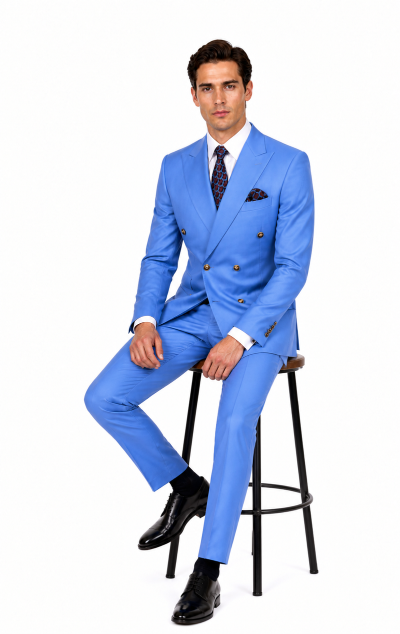 Slim Fitted Cut Mens Double Breasted Suit - Fabric - Flat Front Pants