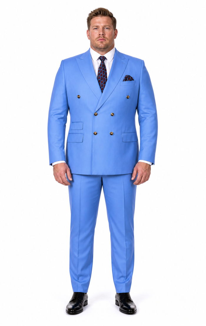 Slim Fitted Cut Mens Double Breasted Suit - Fabric - Flat Front Pants