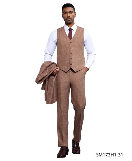 Stacy Adams Men's 3 Piece Hybrid Fit Suit - Textured Solid Color