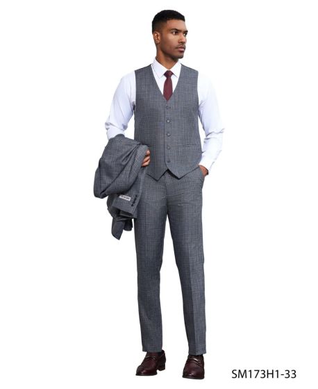Stacy Adams Men's 3 Piece Hybrid Fit Suit - Textured Solid Color