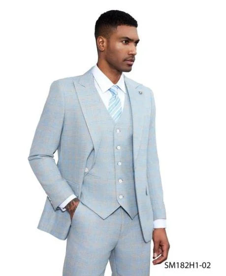 Stacy Adams Men's 3 Piece Windowpane Suit - Hybrid Fit