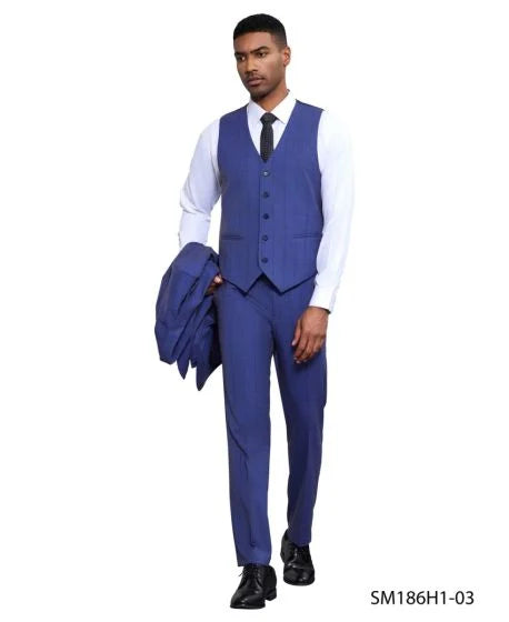 Stacy Adams Men's 3 Piece Hybrid Fit Suit - Subtle Windowpane