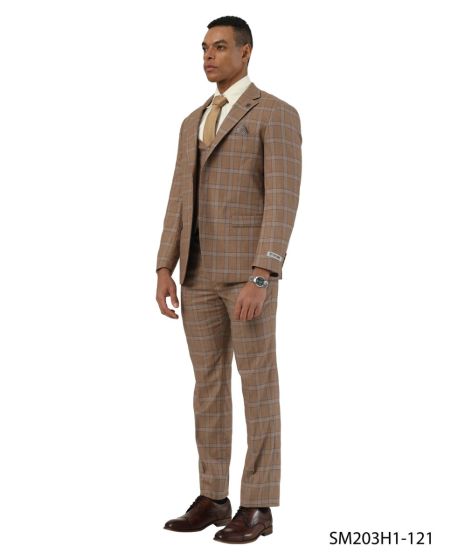 Stacy Adams Men's 3 Piece Hybrid Fit Suit - Plaid Pattern
