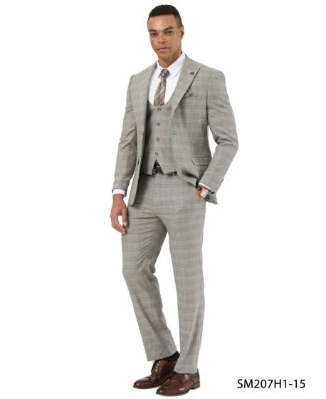 Stacy Adams Men's 3 Piece Hybrid Fit Suit - Textured Glen Check