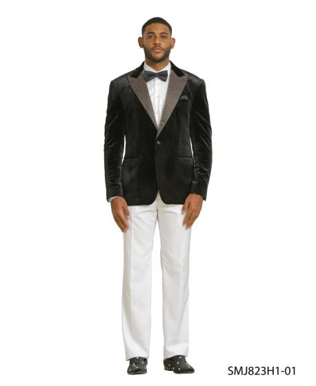 Stacy Adams Men's Hybrid Fit Sport Coat - Rhinestone sequin Embedded Peak Lapel