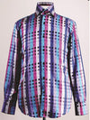 Blue Men's Regular Fit Sports Shirt - Fancy Tonal Square Pattern
