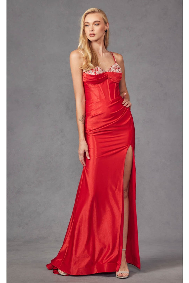 Spaghetti Strap Ruched Prom Gown by Juliet JT2434A