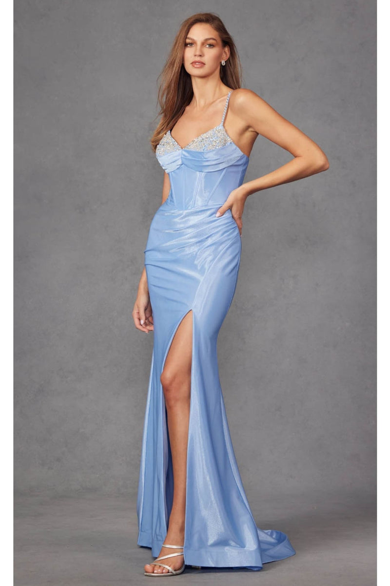 Spaghetti Strap Ruched Prom Gown by Juliet JT2434A