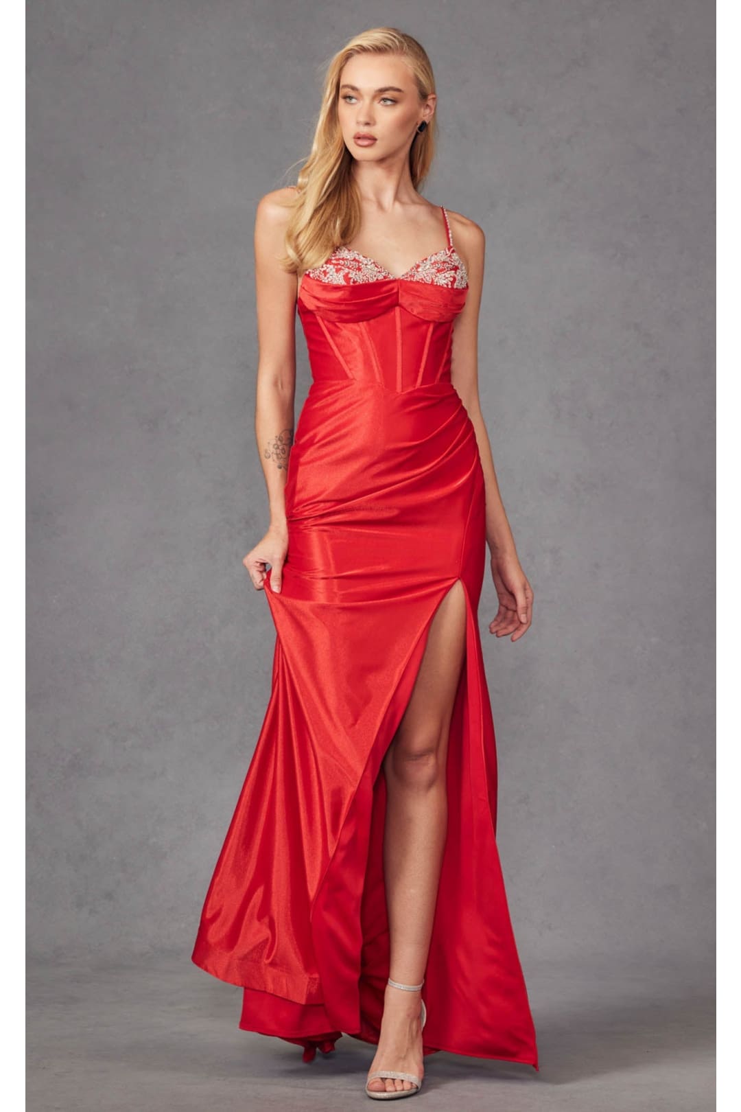 Spaghetti Strap Ruched Prom Gown by Juliet JT2434A