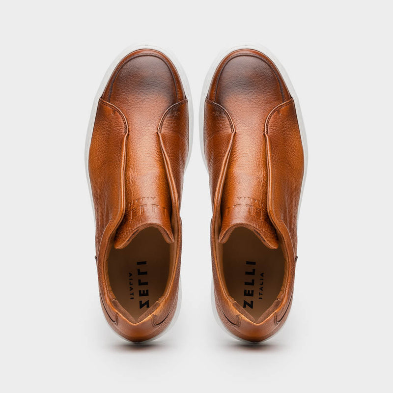 Zelli Spettacolare Pebble Grain Slip-On Sneaker in Cognac