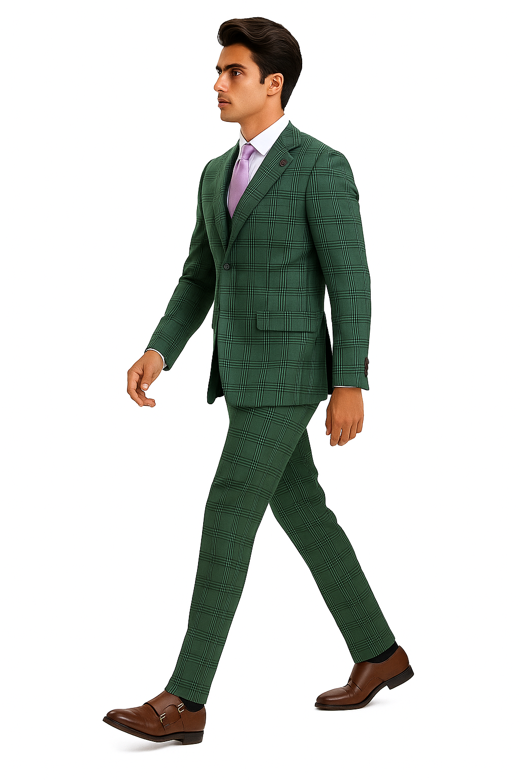 Stacy Adams - Hybrid Fit Plaid 3 Piece Green Suit
