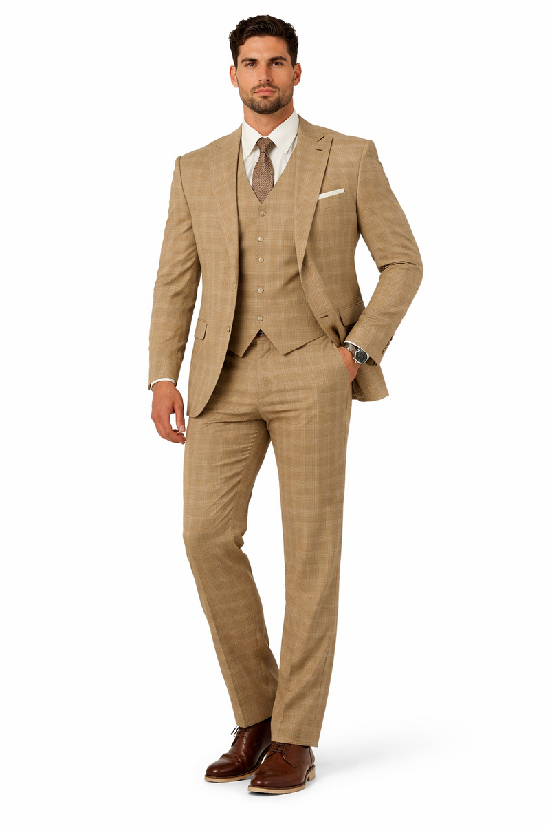 Stacy Adams Men's 3 Piece Glen Check Suit - Hybrid Fit