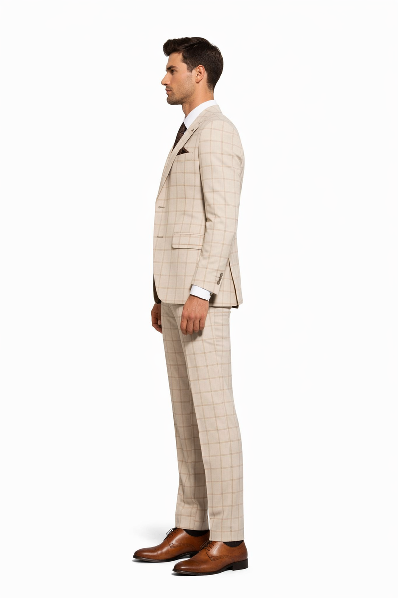 Stacy Adams Men's 3 Piece Hybrid Fit Suit - Twin Lined Windowpane