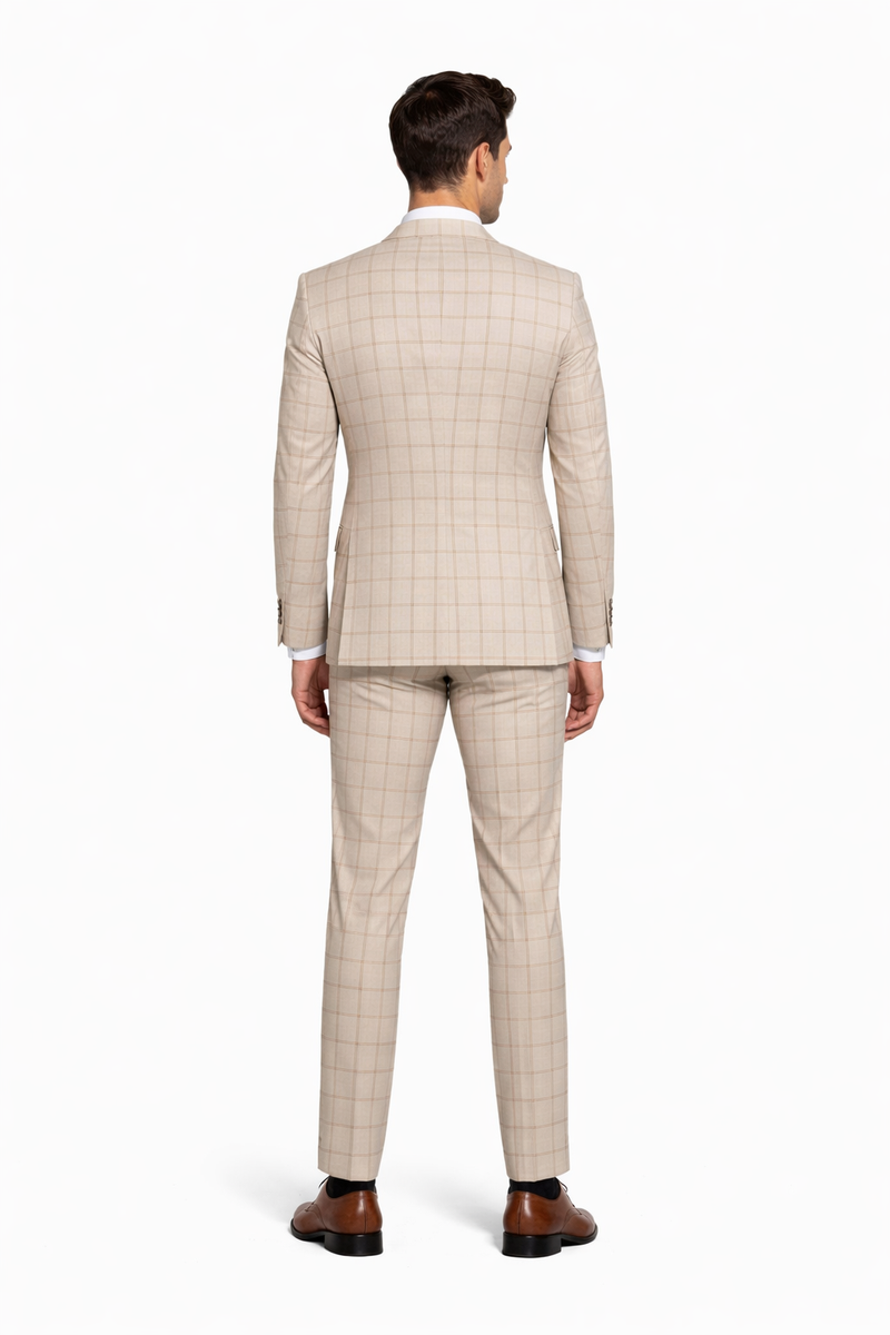 Stacy Adams Men's 3 Piece Hybrid Fit Suit - Twin Lined Windowpane