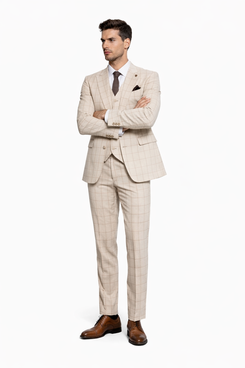 Stacy Adams Men's 3 Piece Hybrid Fit Suit - Twin Lined Windowpane