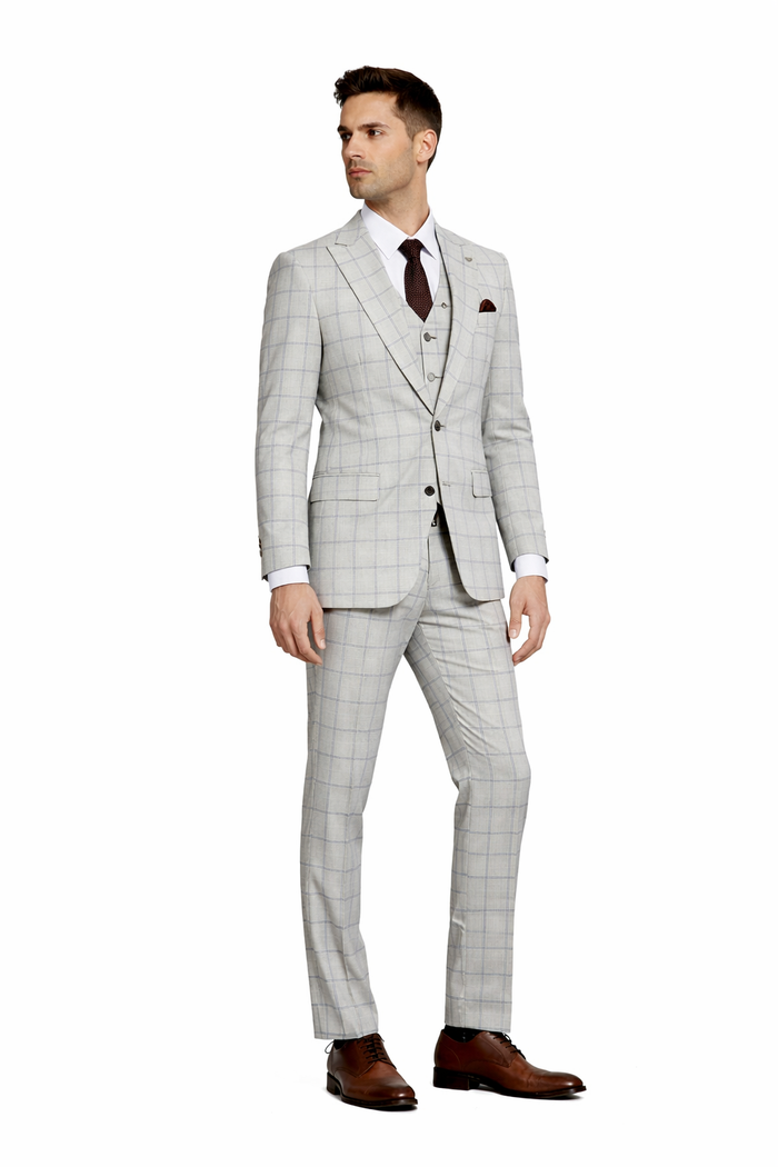 Stacy Adams Men's 3 Piece Hybrid Fit Suit - Twin Lined Windowpane