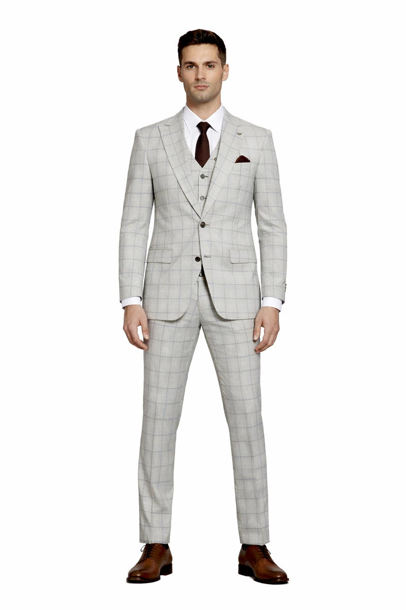Stacy Adams Men's 3 Piece Hybrid Fit Suit - Twin Lined Windowpane