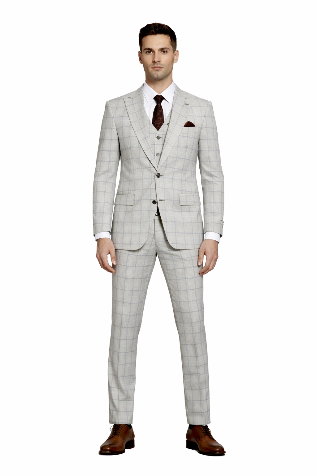 Stacy Adams Men's 3 Piece Hybrid Fit Suit - Twin Lined Windowpane