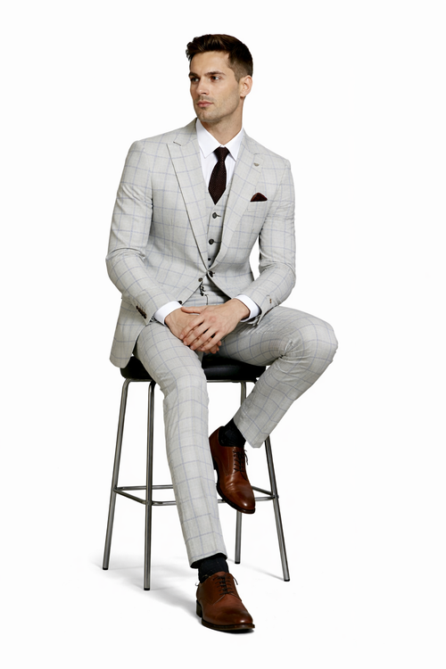 Stacy Adams Men's 3 Piece Hybrid Fit Suit - Twin Lined Windowpane