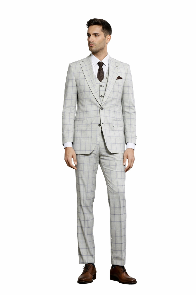 Stacy Adams Men's 3 Piece Hybrid Fit Suit - Twin Lined Windowpane